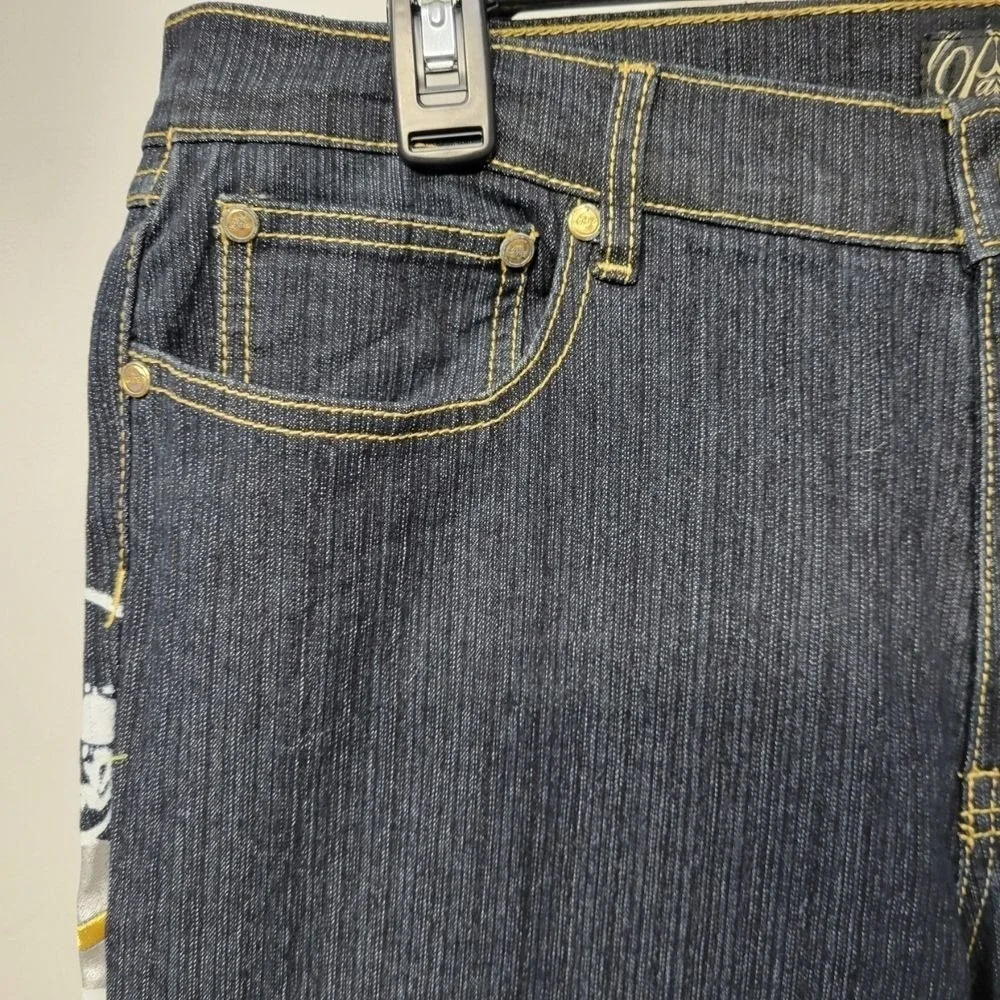 Vintage Y2K Paco Jeans Size 17 Dark Wash Gold Skull‎ Graphic Streetwear Unique